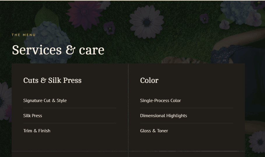 Services menu